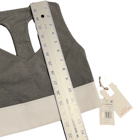 Good American Bra WMNS‎ XS Core Racer Sports Heather Grey White Elastic Band 0 - Picture 4 of 10
